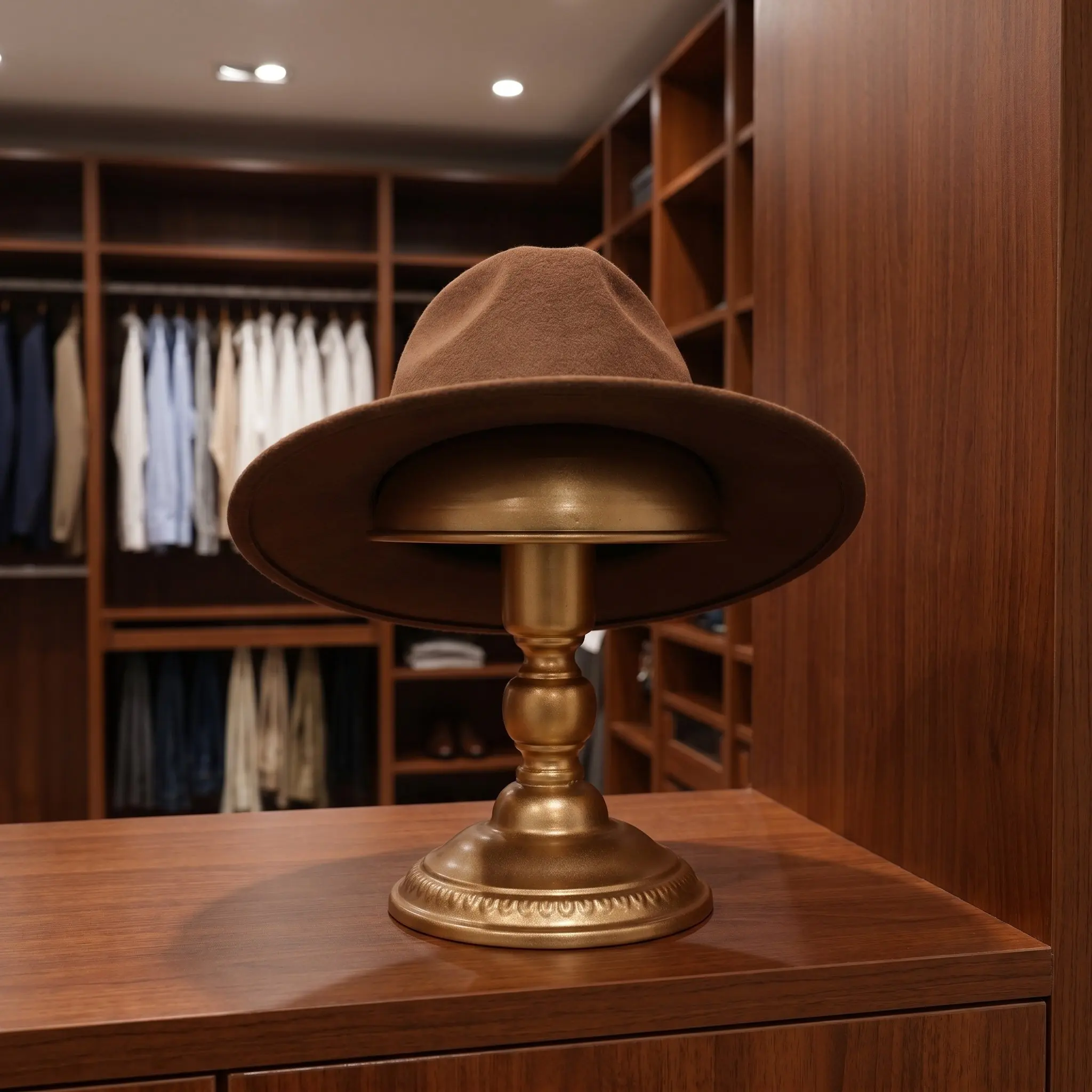 Vintage Storage Stand: Freestanding Hat Stand, Golden Iron Cap Holder for Display Cowboy Hat Helmets Wigs Caps Show