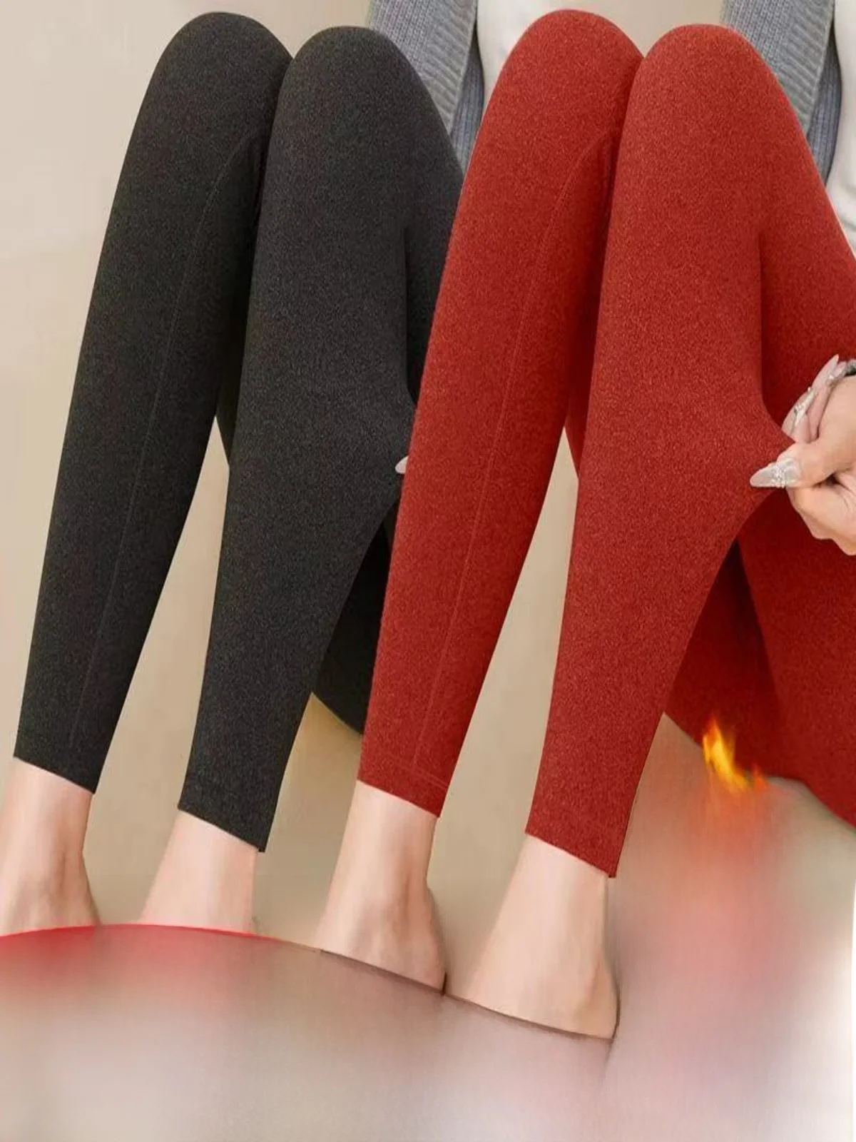 

Women's Mid-High Waist Autumn Pants Thin Fleece Thermal Slimming Seamless Comfortable Base Layer Trousers for Elderly