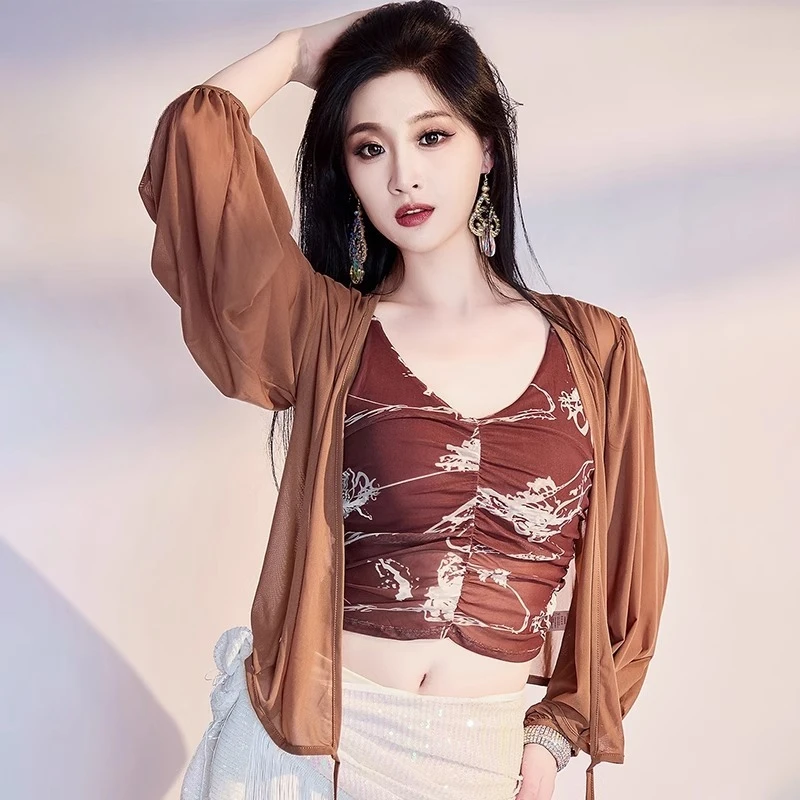 カスタマイズされたオリジナルベリーダンス衣装ストラップトップコーヒープリントインナーアンダーカバーブラジャー女性インド服女性ベリーダンスウェア