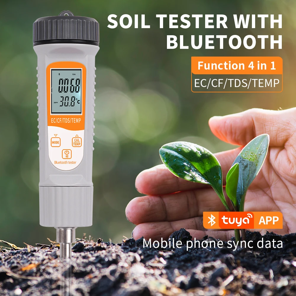 4-in-1 Smart Soil Tester EC TDS CF Temp Detector High Accuracy Bluetooth APP Control Conductivity Meter for Gardening Farming