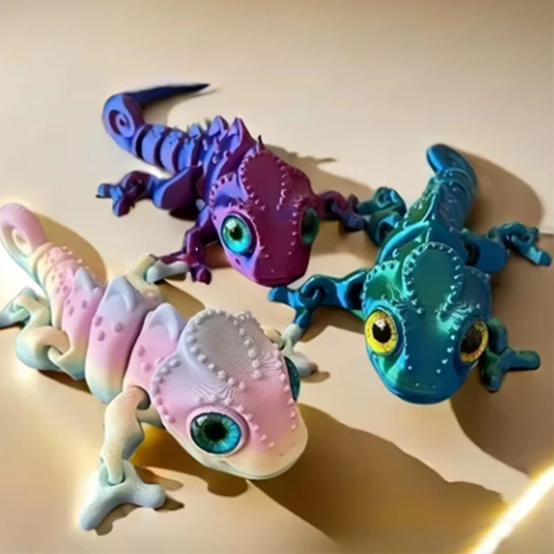 3D Printed Movable Joint Chameleon Ornament Gradient Color Flexible Articulated Lizard Model Toy Desktop Decoration Gift
