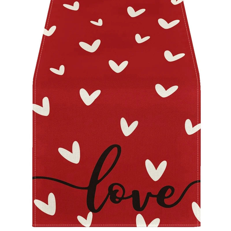 

Red Love Table Runner Seasonal Anniversary Kitchen Dining Table Decoration For Indoor Home Party