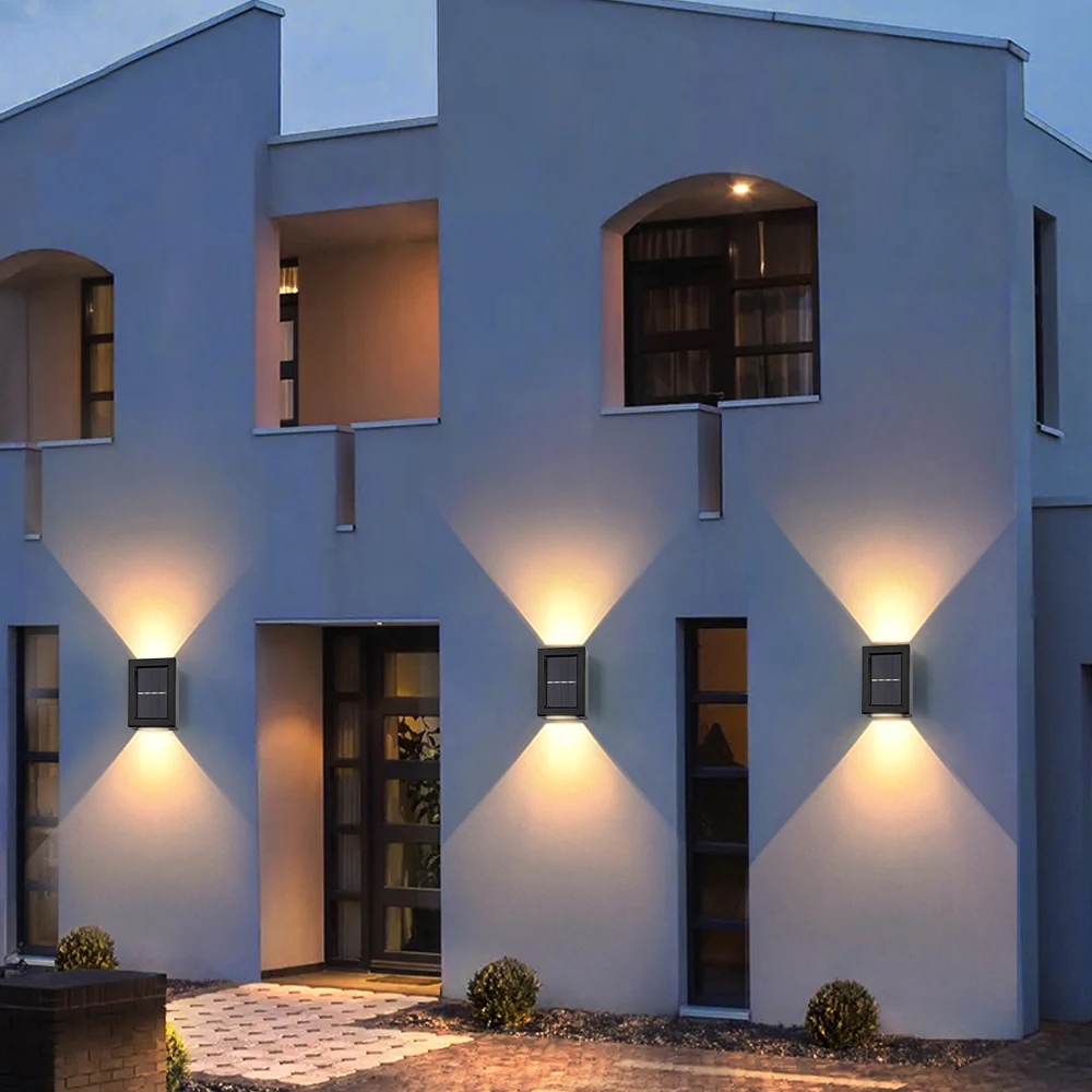 Luz Solar de pared para exteriores, 2 Led, Sensor de luz Solar rectangular, impermeable, para patio, garaje y porche