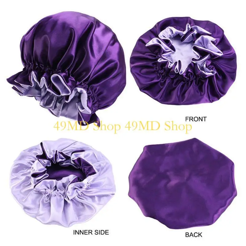49MD Sleep Cap Satin Bonnet Night for Head Cover Silky Sleeping Reversible Hair Turba