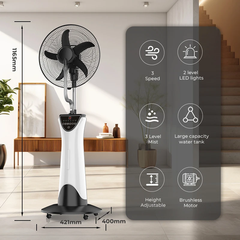 Luxury 16-Inch Stand Fans AC DC High Energy 3 Speeds Quiet Electronic Oscillating Cooling Mist Spray Outdoor Household Garage