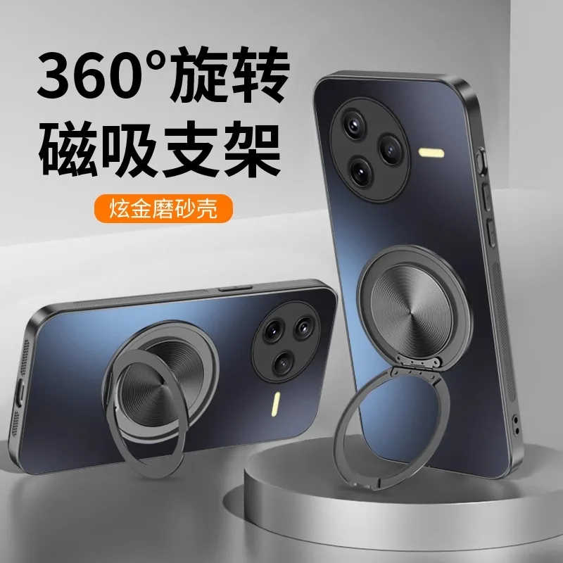 

For Xiaomi POCO F7 Pro Case Magnetic Holder 360° Ring Rotating Stand Luxury Matte Hard Shell Shockproof Back Cover Funda