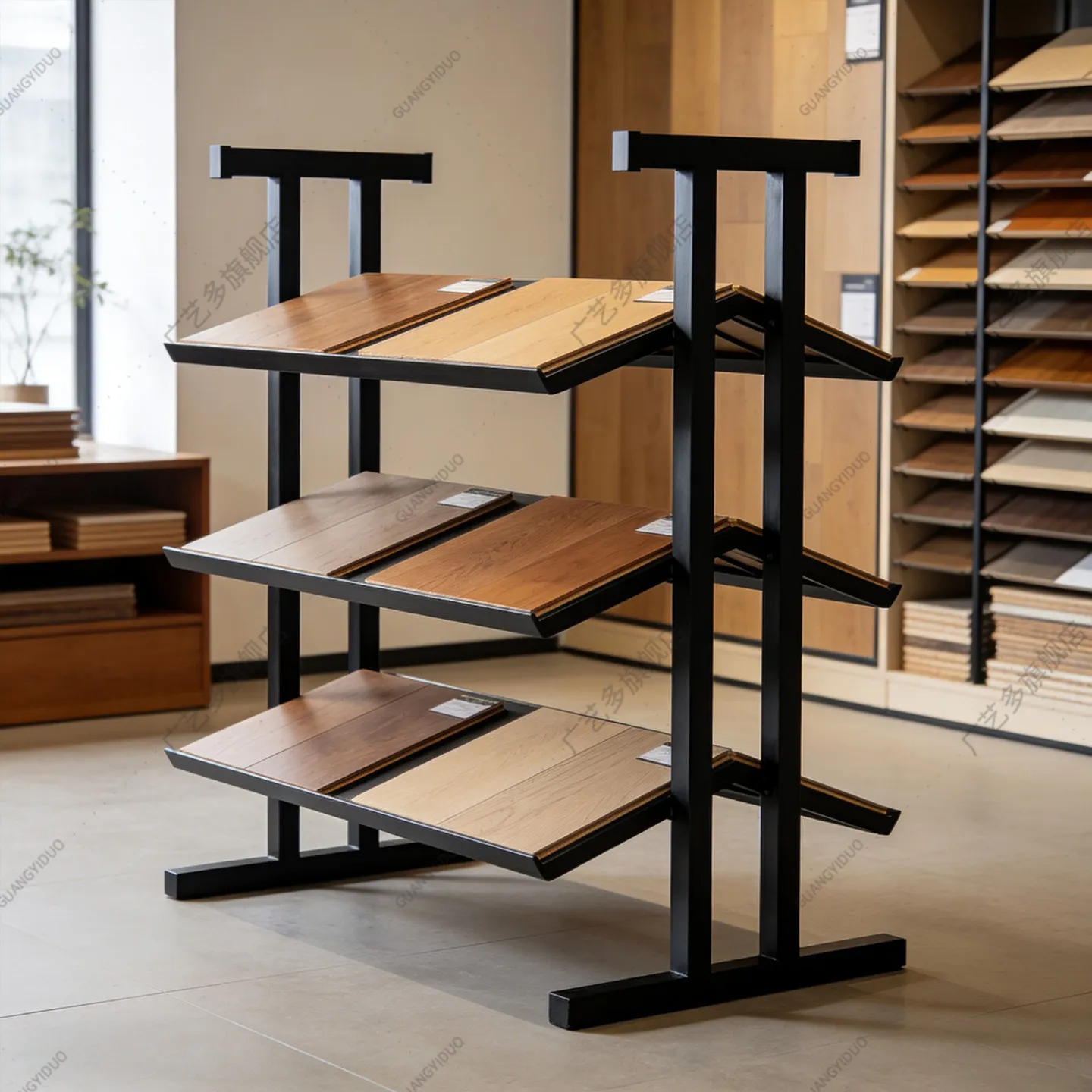 

Wooden Floor Cabinet Door Panel Display Rack Swatch Card Sample Block Aluminum Gusset Board Stone Floor Tile Sample
