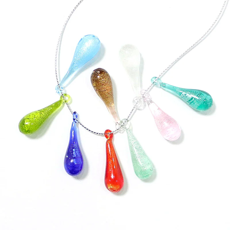 Dopamine Raindrop Glass Pendant Mini Cute Silver Foil Water Drop Charm DIY Craft Jewelry Making Accessories for Handmade Lovers