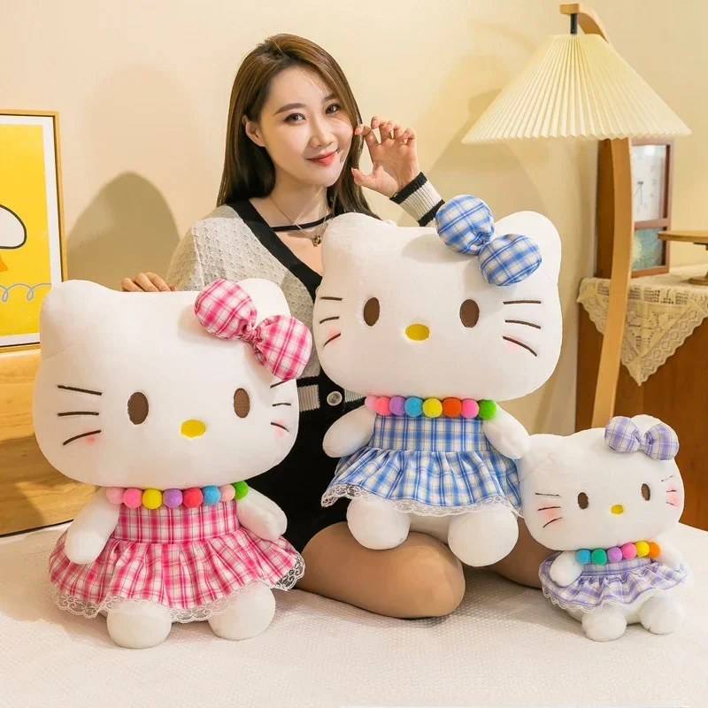 85CM Super Big Size Sanrio Cartoon Gonna scozzese HelloKitty Peluche Bambola Peluche Regalo di compleanno per bambini Giocattoli dei cartoni animati