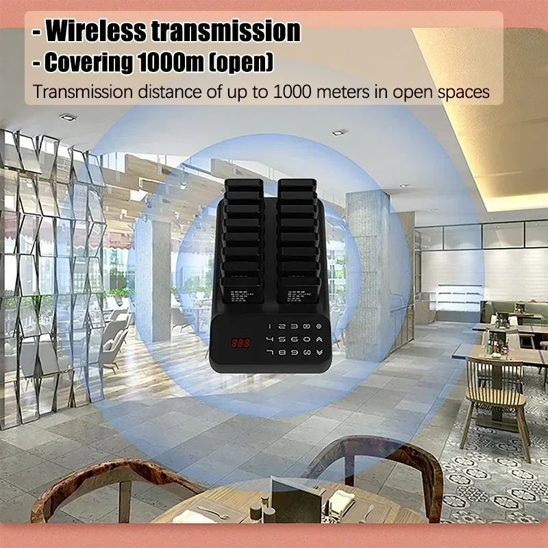 Restaurant Pager Wireless Calling Queuing System 16 Buzzers Working Distance Up To 1000m for Coffee Shop Bar Food Truck