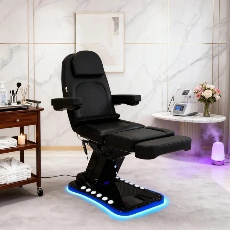 Black Electric 3 Motor Aesthetic Reclining Examination Tattoo Chair Spa Massage Table Facial Beauty Bed