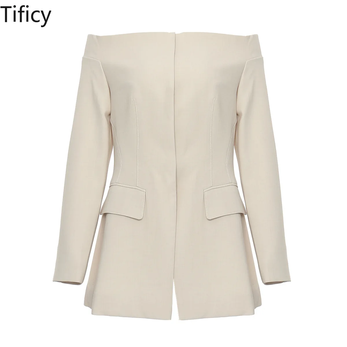 TIFICY Autumn and Winter Slim Blazers Women's New Off Shoulder Personalized Zipper Hidden Buckle Short Top Suit Jacket Coat