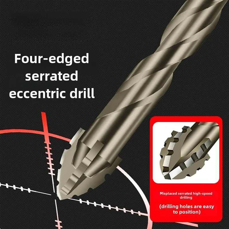 Four-Flute Sawtooth Eccentric Drill Bit, Multifunction Drill Bit Set, High Hardness Skewed Head Eccentric Drill Bits