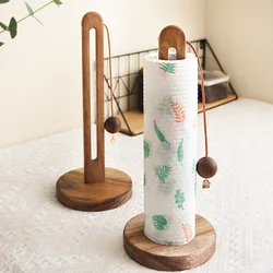 Solid Wood Paper Towel Holder Kitchen Punch-free Roll Paper Storage Rack Rag Plastic Wrap Bag Vertical Storage Rack