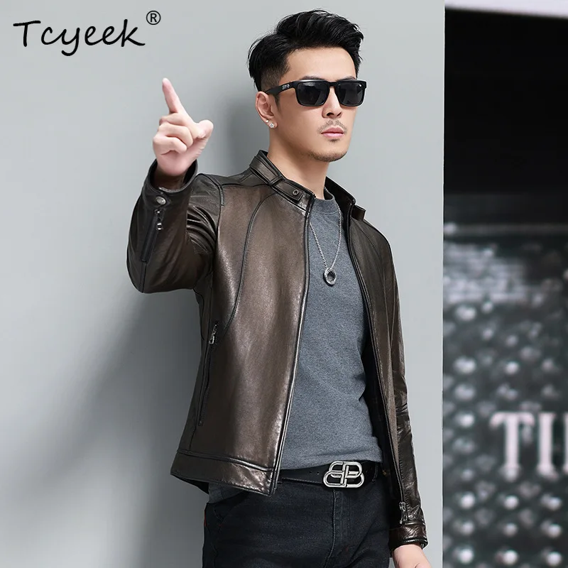 

Tcyeek Real Sheepskin Genuine Leather Jacket Men 2025 Motocycle Jackets Casual Mens Coats Spring Autumn Clothes Jaqueta Couro