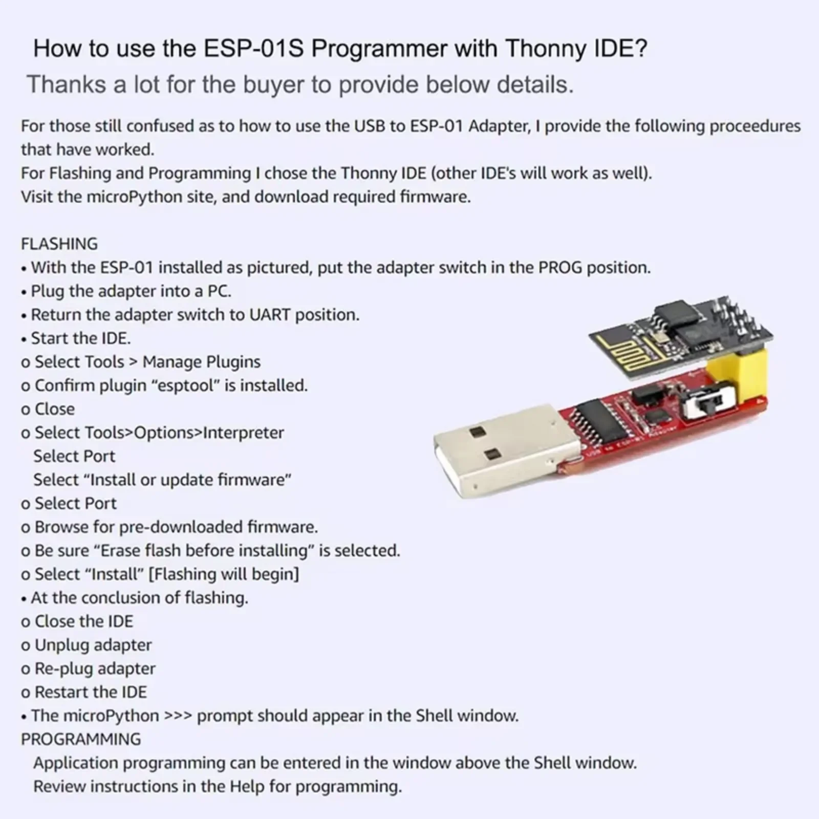 DIYmall ESP-01S Programmer USB to ESP8266 Adapter - 3.3V LDO Regulated with UART PROG for WiFi Module Development