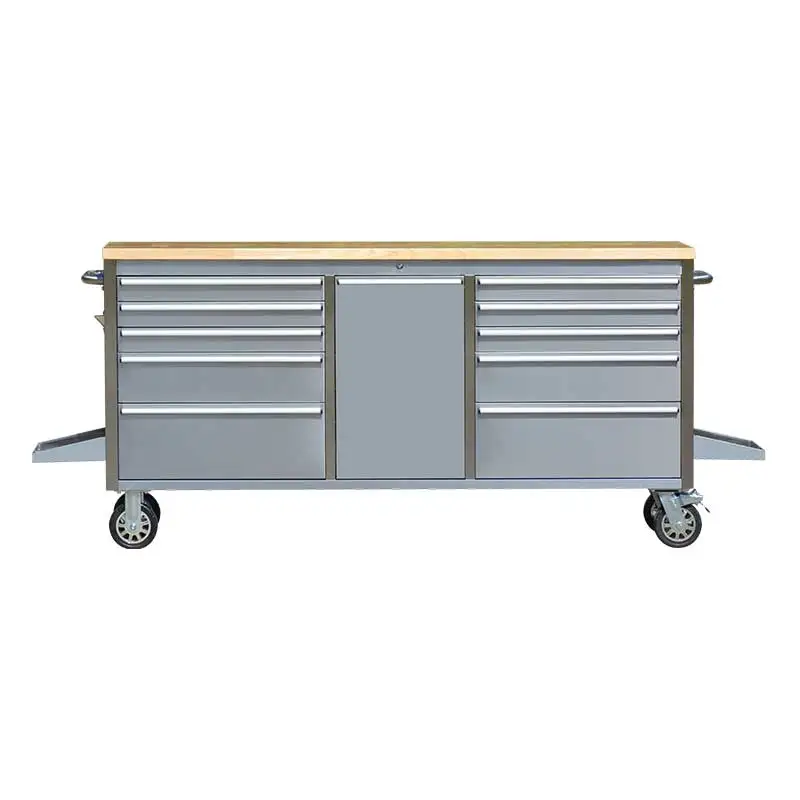Customizable Multi-functional Stainless Steel Tool Cabinet With 11 Drawers And A Rubberwood Worktop