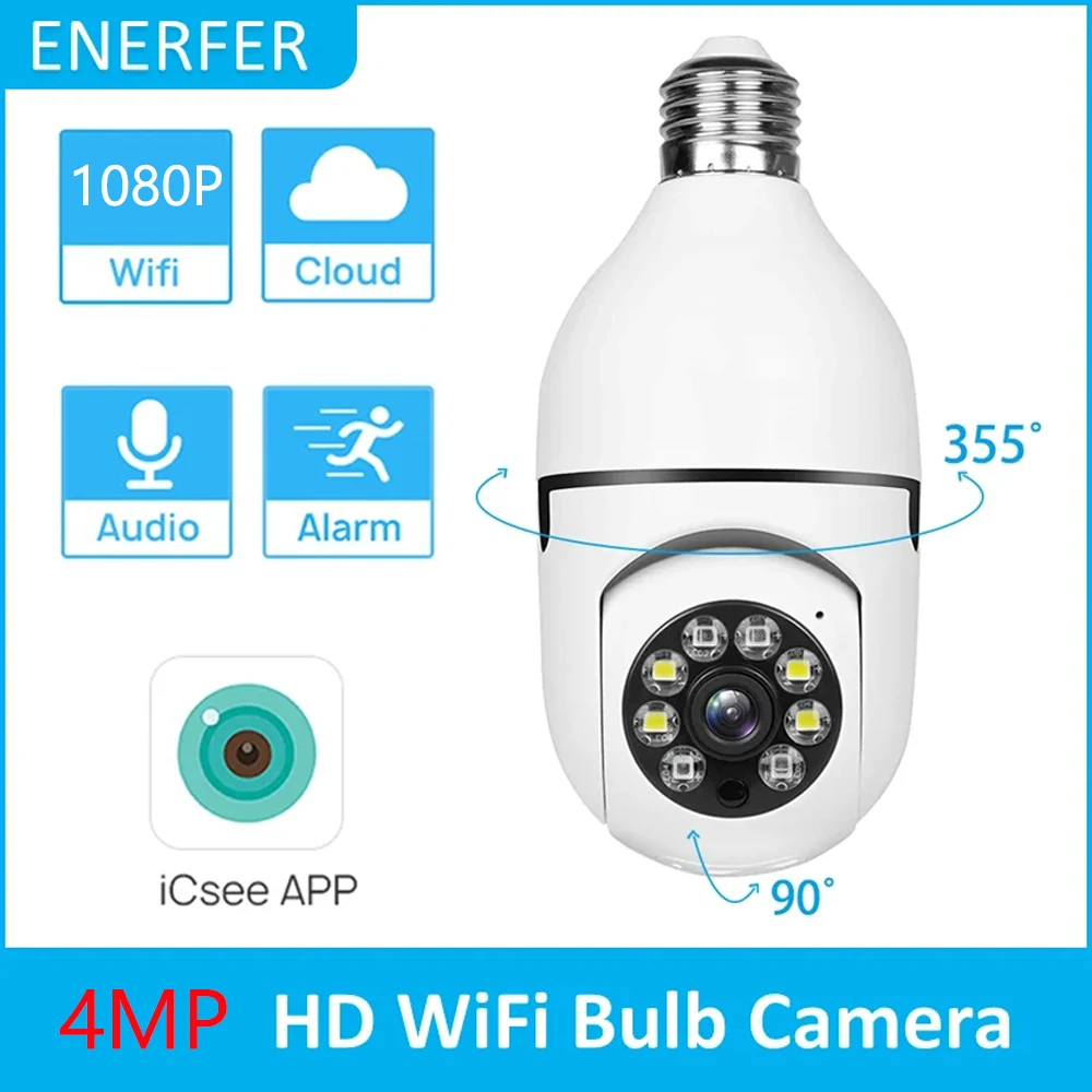 4MP E27 หลอดไฟ WiFi ในร่มการเฝ้าระวังวิดีโอ Home Security Full Color Night Vision AI ติดตามมนุษย์อัตโนมัติ ICSEE APP 1080P