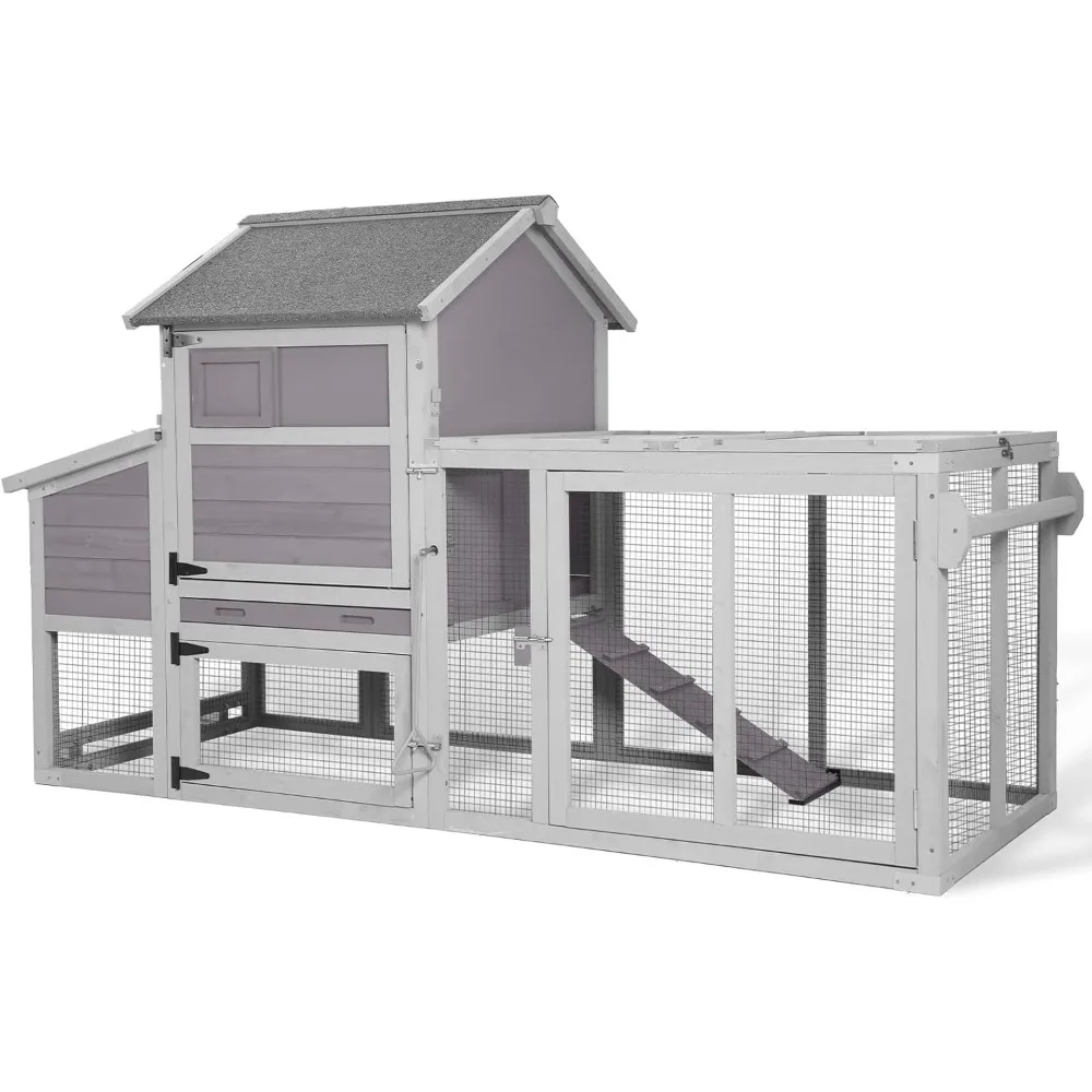 

Chicken Coop for 2-3 Chickens with Wheels and 2 Nesting Box, Mobile Hen Duck House Expandable, Outdoor Wooden Poultry Cage, 77"