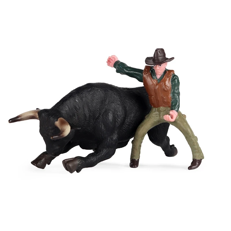 PVC Model Animal Toys Rodeo Bull With Rider Collectible Static Plastic Toy For Children