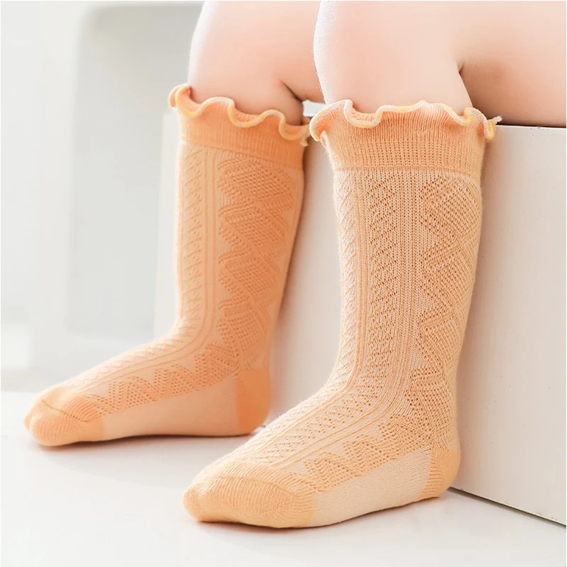 

Children Girl Warm Knee Stocking Autumn Winter Japanese Solid Color Lace Ruffle Stitch Long Sock for Baby Cheap Item Accessories