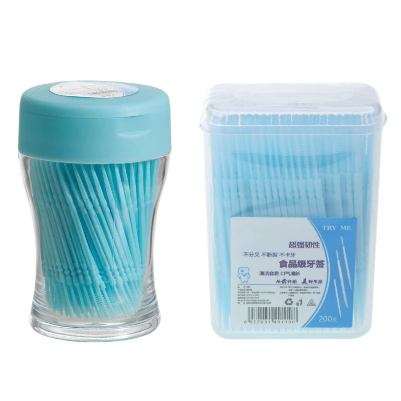 Y1UF 200 Stuks Plastic Tandenstoker Reizen Draagbare Dubbele Kop Tandheelkundige Orale Sticks Interdentale Floss