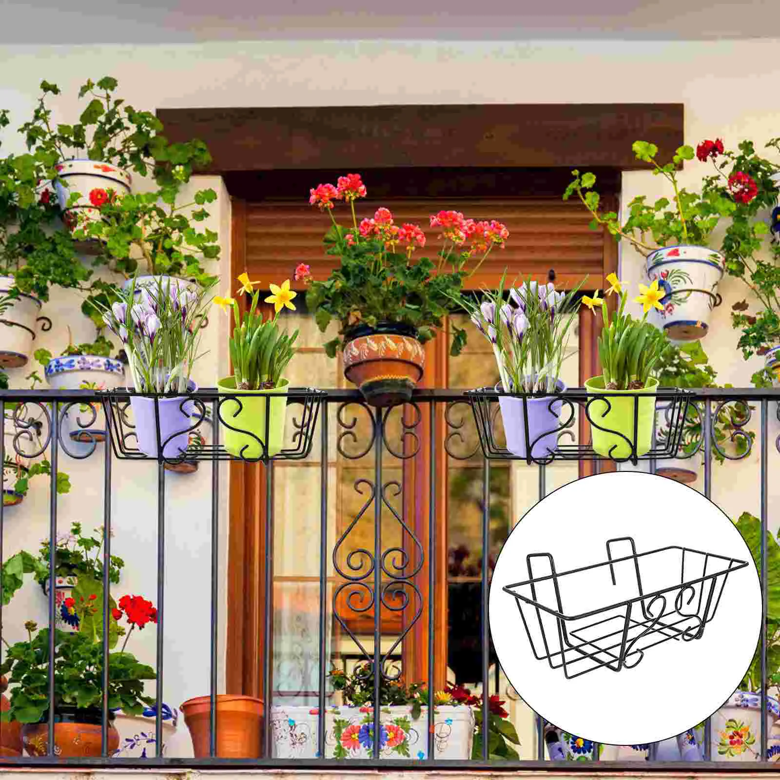 

Railing Plant Pot Holder Iron Flower Stand Fences Balcony Flowerpot Rack Hanging Basket Hook Black