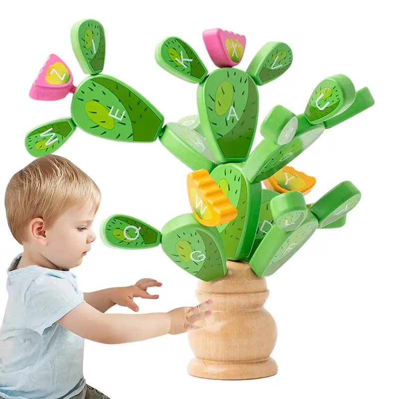 Wooden Cactus Toy Wood Cactus Stacking Building Toys Building Blocks Set Balance Toys Cactus Puzzles Educational Activities Toys