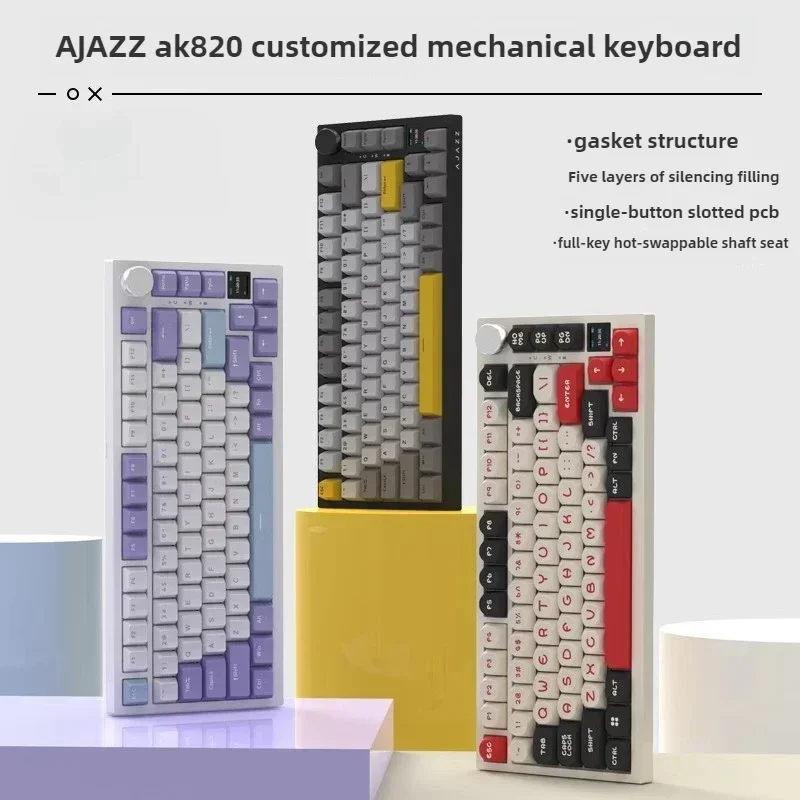 AJAZZ AK820 Wireless Mechanical Keyboard Single /three-mode Hot Swap Gasket Pc Gamer E-ports Gaming Customized Keyboard Gifts