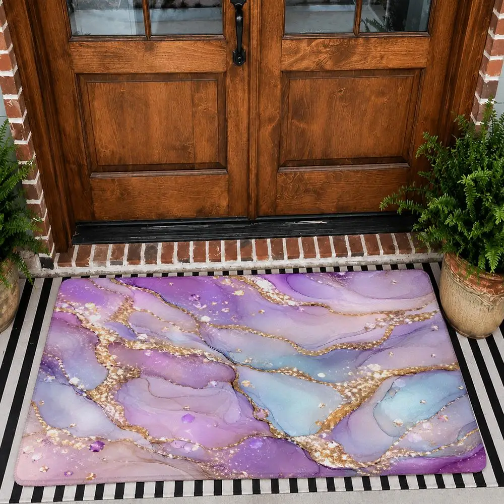Gold Geode Fluid Art Background Floor Mat Flannel Rug Non Slip Absorbent Soft Washable For Entryway Bathroom Kitchen Decor