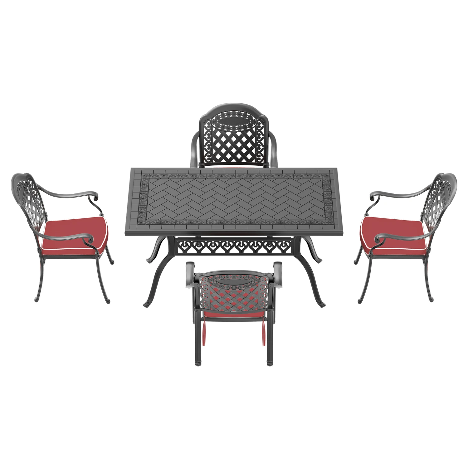 

(Cushions In Random Colors)5-Piece Set Of Cast Aluminum Patio Furniture With Cushions