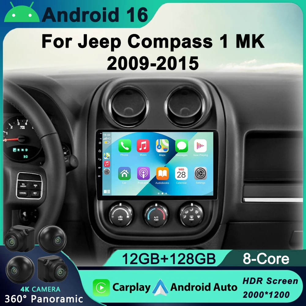 

Android 16 Car Radio For Jeep Compass Patriot 2010 - 2016 GPS Video Multimedia Stereo Auto Player Carplay IPS 8G 128G