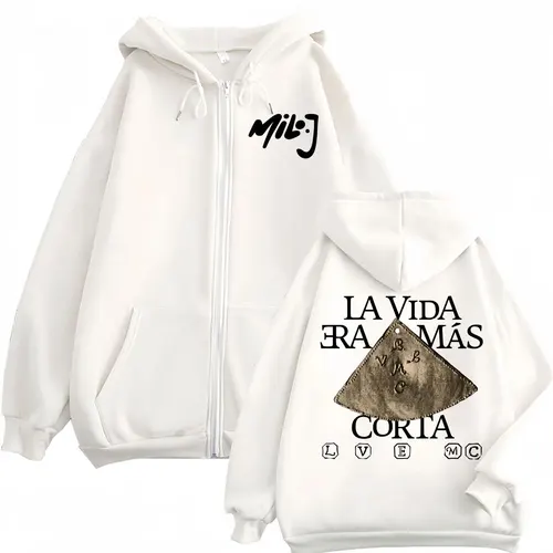 Imagen 2 del producto Rapero Milo J La Vida Era Mas Corta Merch Sudadera con capucha con cremallera Moda Hip Hop Sudadera con cremallera Jerséis de lana informales para hombres y mujeres