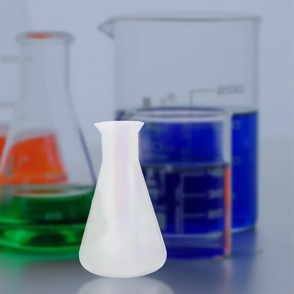 4Pcs Conical Flasks Wide Mouth Plastic Clear Scale Chemistry Lab Equipment Experiment Education