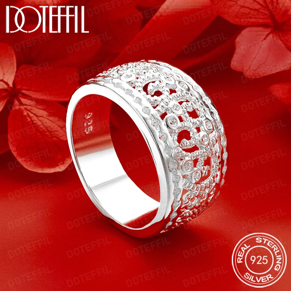 DOTEFFIL 925 Sterling Silver Hollow Design Ring for Elegant Simplicity Attractive Accessory Jewelry