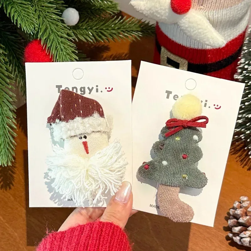 6 قطع من مشبك الشعر القطيفة اللطيف لعيد الميلاد مع مشابك زخرفية متعددة الاستخدامات ومشبك شعر مكسور على شكل دب رجل الثلج #3