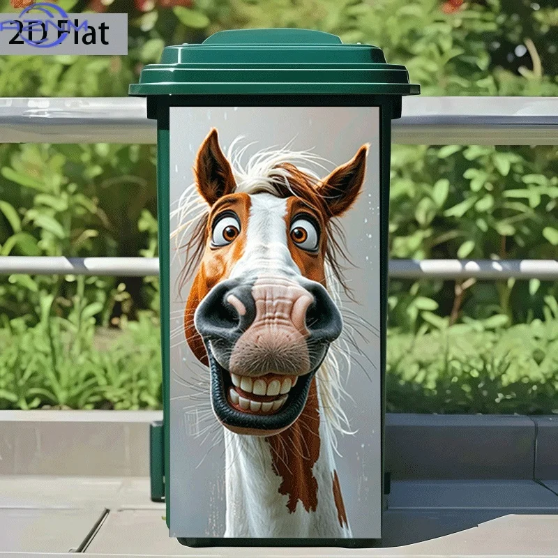 2D Flat Printing 1pc Trash Can Sticker ×inch Grinning Horse Theme Design Wall Decal Self-Adhesive Wallpaper Kitchen Trash Can
