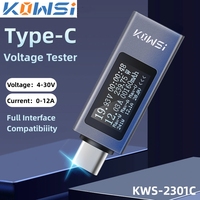 KWS-2301C Type-c Multi-function Digital Display DC Voltage Ammeter Power Meter Cell Phone Charging Tester DC 4-30V 0-12A