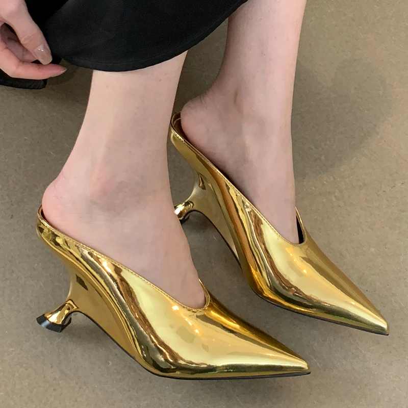 Pumps High Heels Slides Shoes For Women New In 2024 Fashion Female Pointed Toe Footwear Ladies Strange Heels Shoes Mules