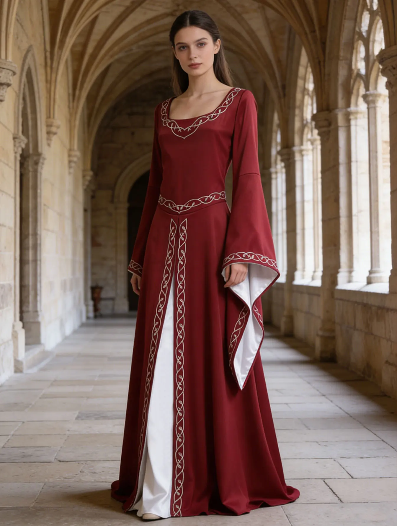 Euroamerikanisches mittelalterliches Hofparty-Cosplay-Kleid mit Glockenärmeln, Retro-Patchwork-Chiffon-Abendkleid