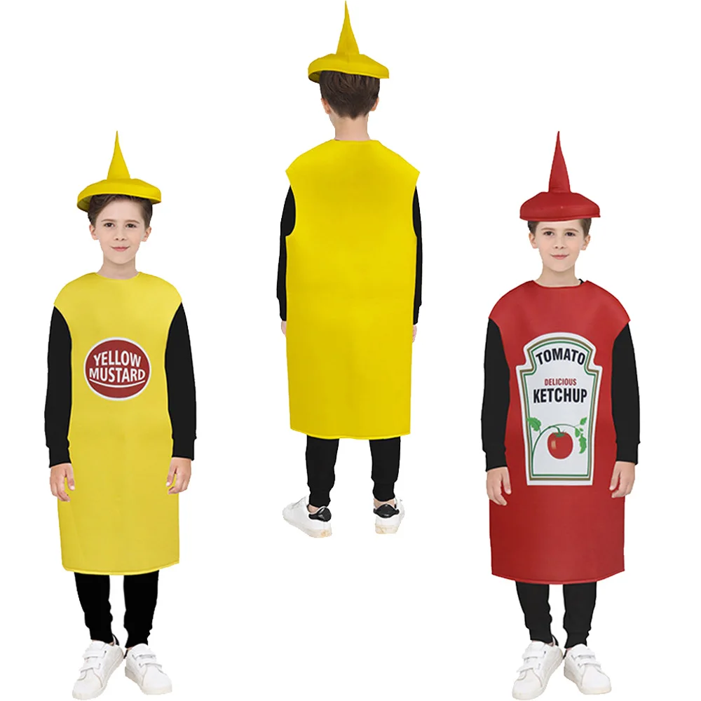 Kids Children Yellow Red Mustard Sauce Cosplay Costume Stage Performance Outfits Fantasy Halloween Carnival Party Roleplay  Suit