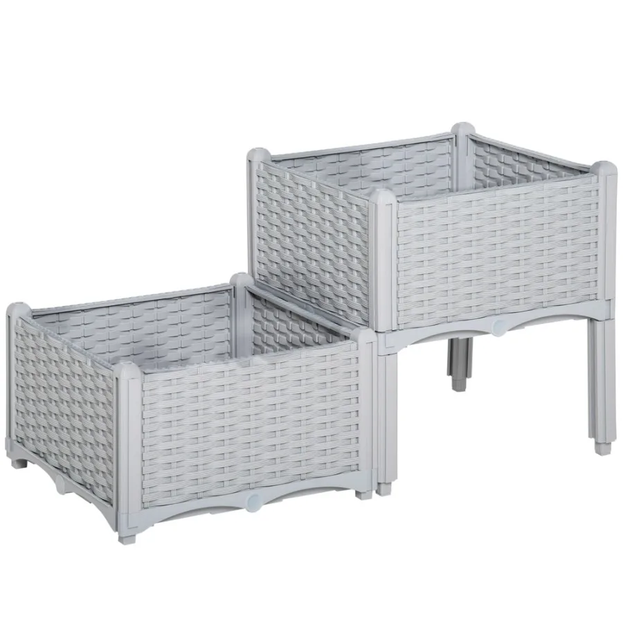 

Raised Garden Bed 2Piece Gray with Legs SelfWatering for Growing Herbs Vegetables
