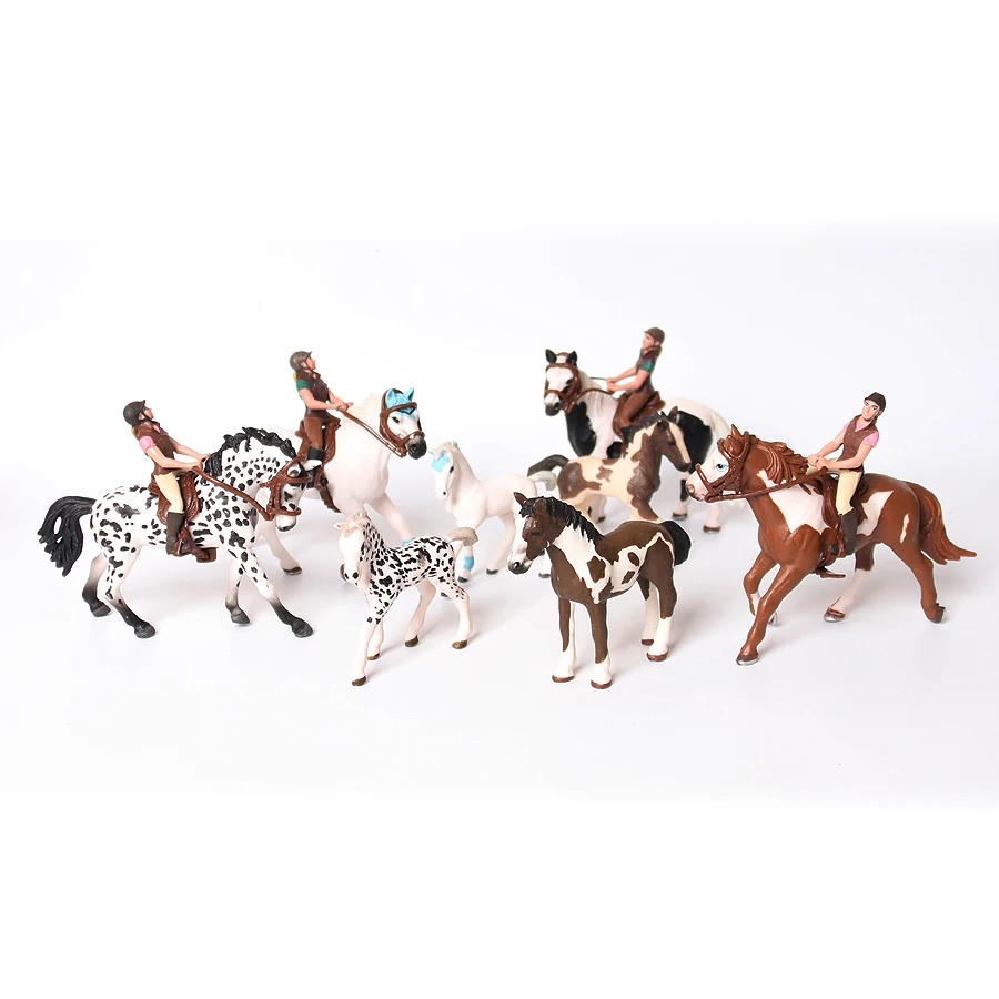 Realistic Horse and Foal Set With Riders Farm Animal Toys Model Figures Decoration Cake Topper Educational Toys for Children