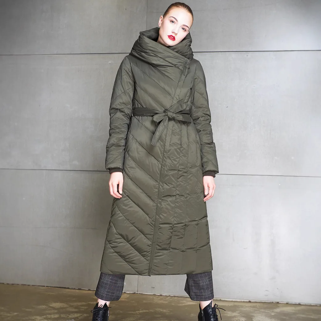 Doudoune d'hiver européenne pour femme, Parkas amincissants avec sangle coupe-vent, nouvelle collection 2025