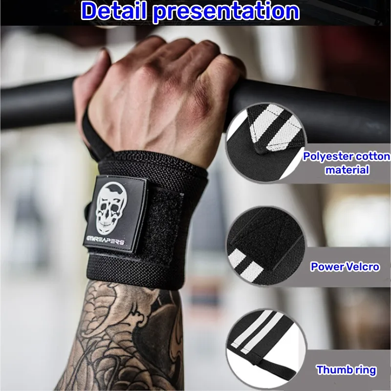 1 Pair Skull Weightlifting Wrist Wraps Weight Lifting Wrist Support Strap with Thumb Loop for Gym Powerlifting Strength Training