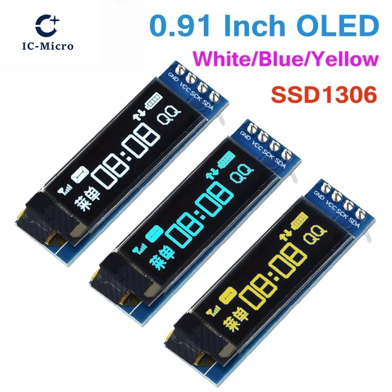 وحدة OLED 0.91 بوصة 0.91 بوصة أبيض/أزرق OLED 128X32 OLED LCD LED SSD1306 وحدة عرض 0.91 بوصة IIC التواصل لـ Arduino XCW #1