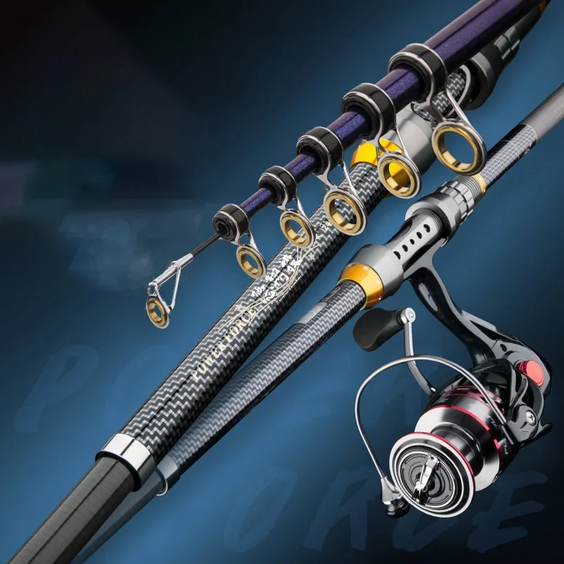 JETSHARK High Carbon 3.6m Long Shot Casting Saltwater Rock Fishing Ultralight Telescopic Sea Fishing Rod Reel Set Combo