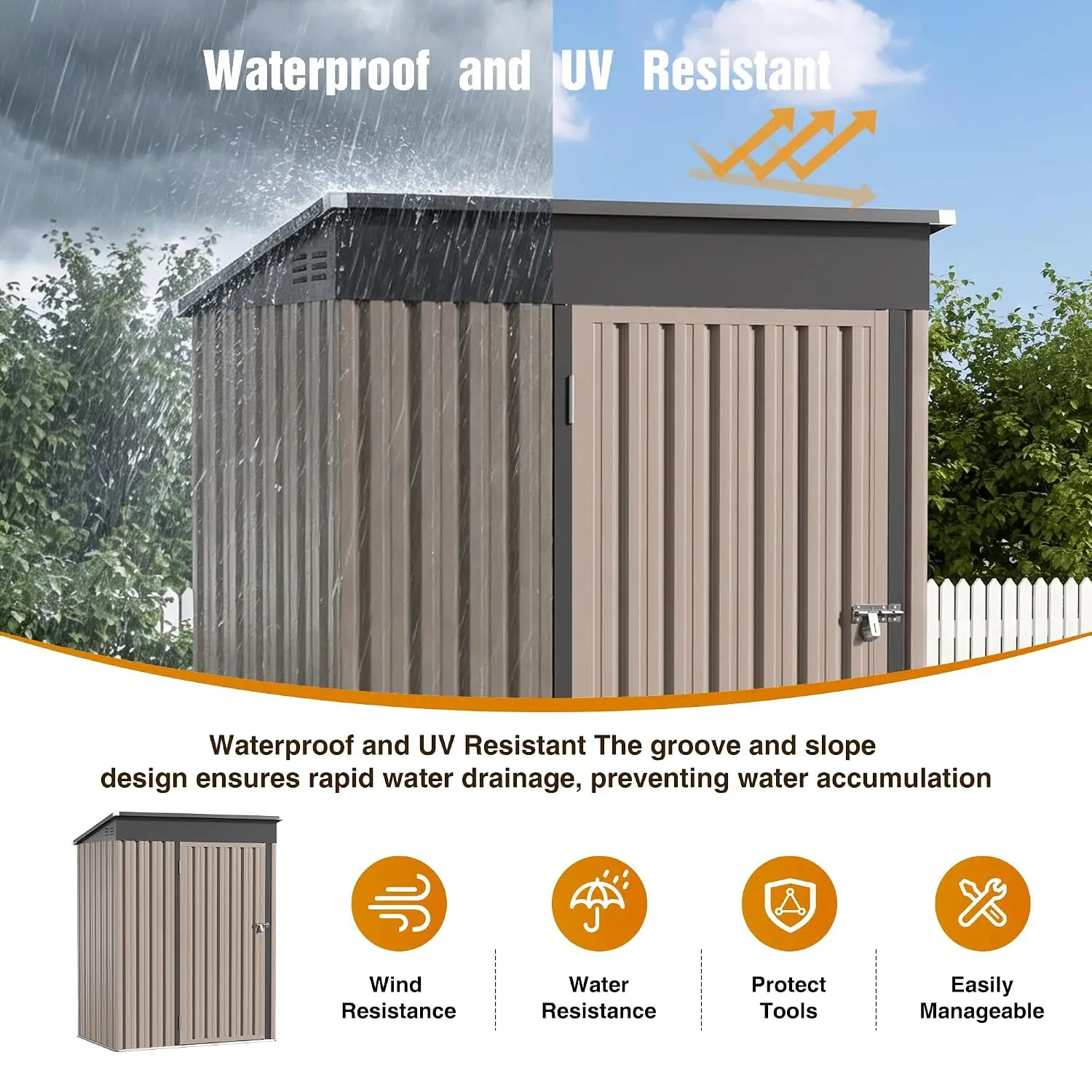 Metal Garden Storage Shed Sloping Roof Outdoor Backyard Tool House 5x3FT, Customized - view 6