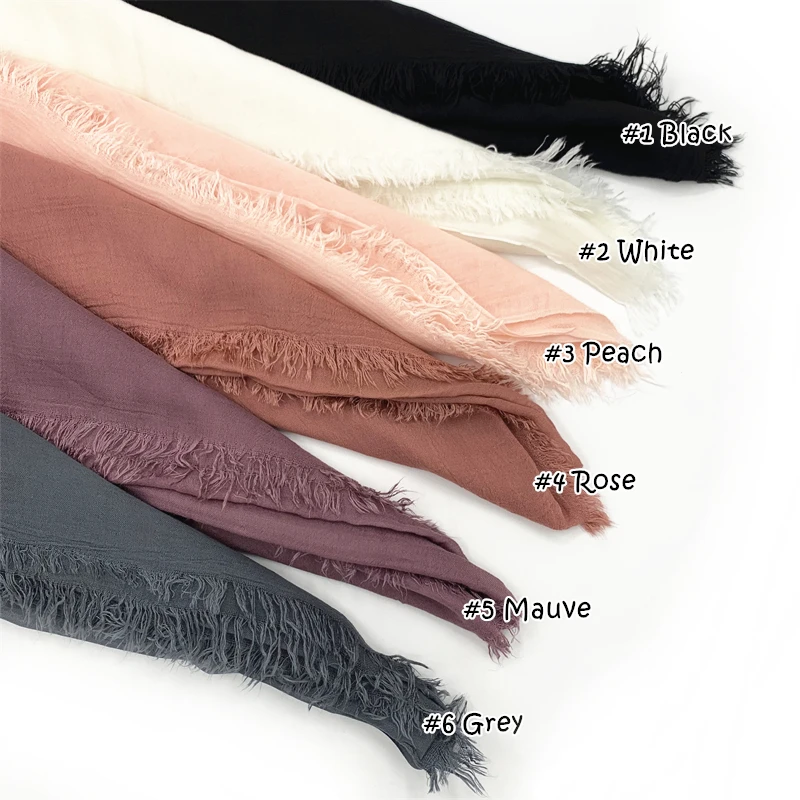 2024 Hot Sale Cotton Solid Plain Scarf Malaysia Muffler Tassels Simple Style Women Soft Scarves Shawls Medina Silk Hijab