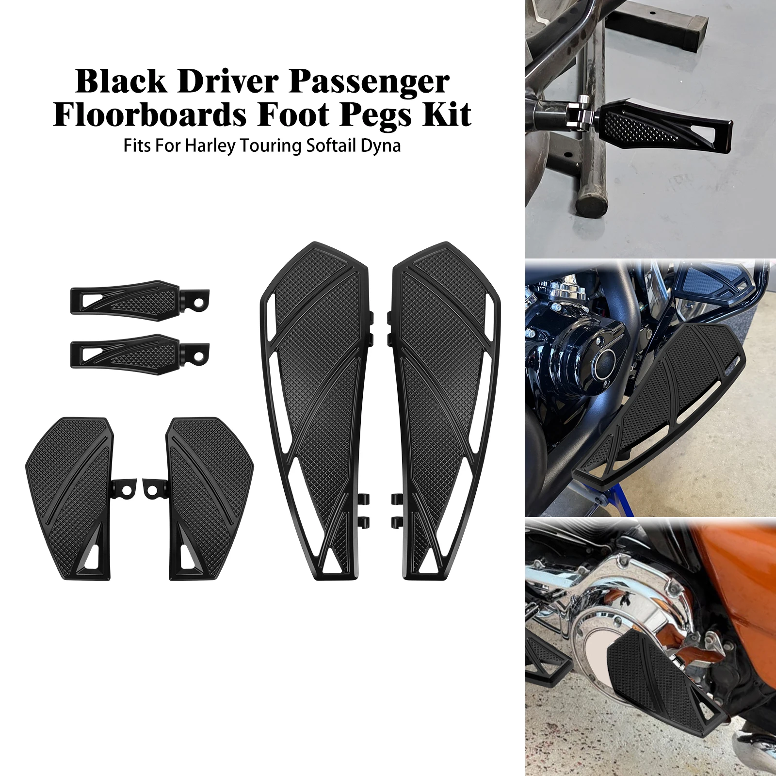 Motorcycle Floorboard Driver Rider Footrest Set Passenger Footpegs Front Rear Pedal For Harley Touring Electra Glide Softail FL